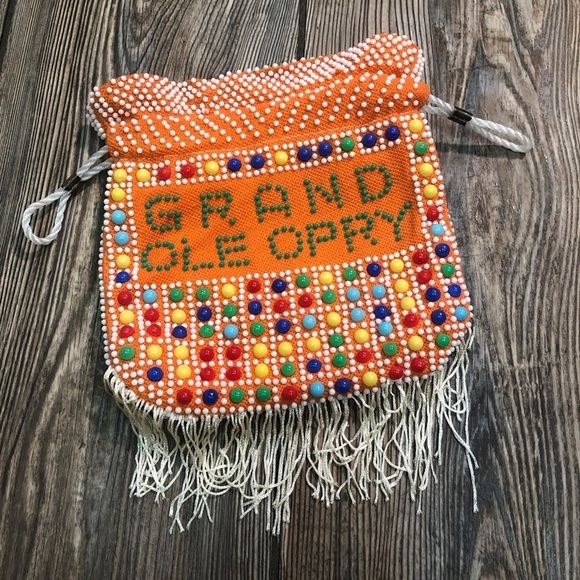 Grand Ole Opry Bags Grand Ole Opry Orange Beaded Fringe Drawstring